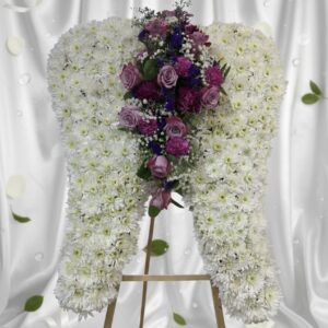 Angel wings standing spray white & pink roses G1-42028WP