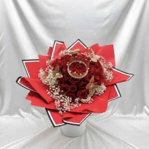 My Queen Valentine red roses gold butterfly G1-42033