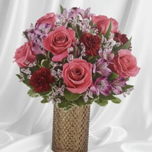 Garden Alstroemeria Lyli with pink roses and red carnations G1-42072
