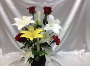 White yellow lily red roses and carnations  G1-42077