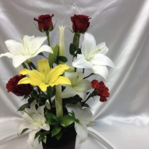 White yellow lily red roses and carnations  G1-42077