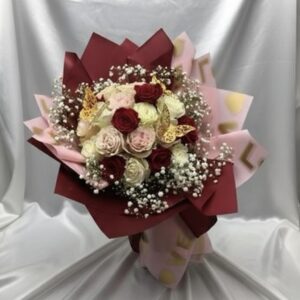 Lovely tri-color pink , white, and red golden butterfly G1-42037PWR